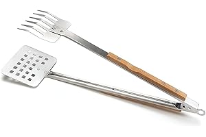 Outset QV57 Verde Multipurpose Stainless-Steel Claw-Style Barbecue Tongs with Bamboo Handles