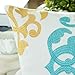 CaliTime Throw Pillow Cases Pack of 2 Cotton Vintage Compass Geometric Floral Embroidered Decorative Cushion Covers for Couch Bed Sofa Farmhouse Decoration 18 X 18 Inches Turquoise Gold Gray