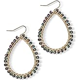 Bohemian Beaded Statement Earrings Lightweight Sparkly Crystal Colorful Teardrop Dangle Earrings for Women