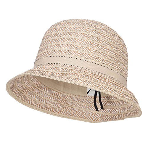 Women's Bow Toyo Braid Cloche - Tan White OSFM