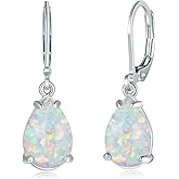 CiNily Teardrop Leverback Dangle Earrings for Women Hypoallergenic Created Fire Opal Pendant Drop Earrings 14K White/Rose/Gold Hanging Lever Earrings Fashion Graduation Party Jewelry Gifts