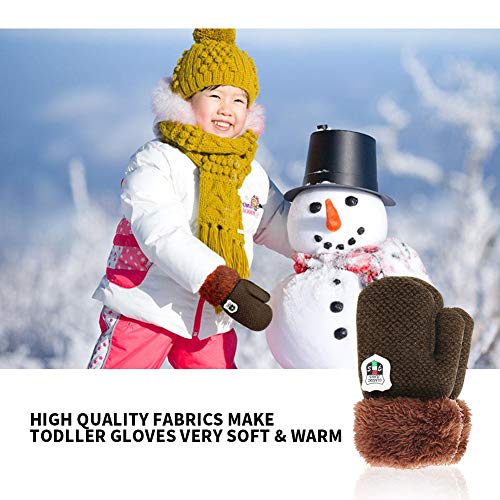 ORVINNER 2 Pairs Toddler Gloves Baby Boys Girls Winter Warm Sherpa Lined Knit Gloves Kids Mittens Brown/Royal-Blue Pack - Thumbnail 5