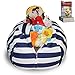 DaMeru European Made Lab Tested Large Stuffed Animal Storage Bean Bag Cover | The Ultimate Storage Solution to Clean Up & Organize Kid's Room | Free E-Book (Blue-Black/White)