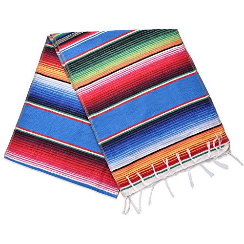 SevenFish Mexican Serape Table Runners for Mexican Party Table Decorations, 14 by 84 inch, Falsa Stripe Pattern