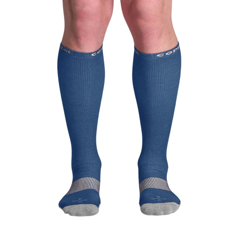 Travel Compression Socks Men's Over-the-Calf, Blue, Size 9-11.5, Padded at Amazon