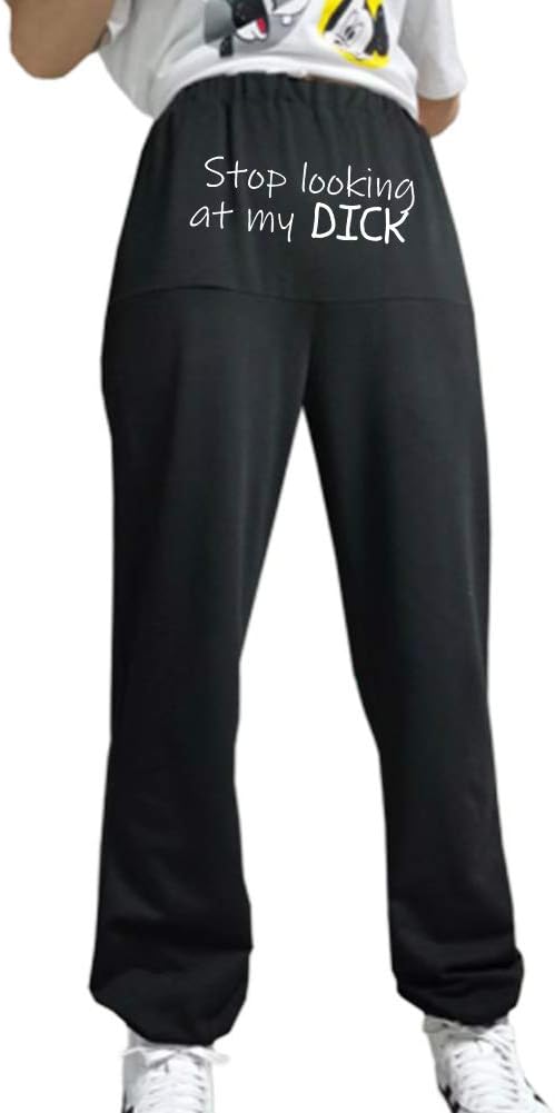 YJQ Stop Looking at My Dick Jogger Pant Women Elastic Waist Funny Letter Lounge Pants for Running