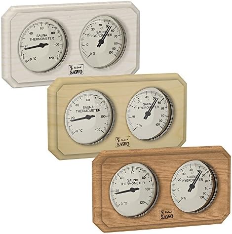 SAWO Sauna Thermo-Hygrometer 221-TH, Rectangular Horizontal, Pine, Aspen or Cedar