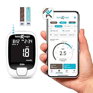 KETO-MOJO GK+ Bluetooth Glucose & Ketone Testing Kit + Free APP for Ketosis & Diabetes Management. 20 Blood Test Strips…