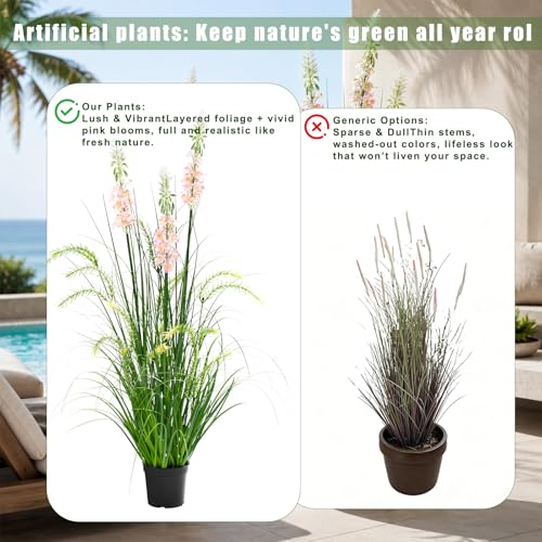 ZEEOZE Plantas artificiales de 90cm con tres Flores Plantas Artificiales Decorativas Planta Artificial Exterior Interior con Para Decoracion Hogar Salon Casa Room Decor Jardín Oficina(2 Paquete)