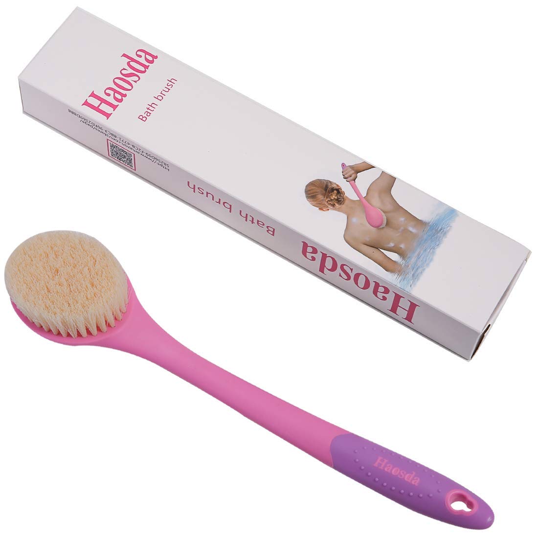 Wolfbeam Bath Body Brush with Long Handle Back Scrub Brushes Wet or Dry Brushing Body Shower brush (PINK)