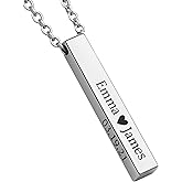 Personalized 3D Vertical Bar Name Necklace – Custom Engraved 925 Sterling Silver Pendant, Double-Sided Text, Box Chain, Minimal Layering Jewelry, Gift for Her Him Birthday Anniversary Christmas