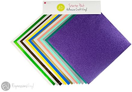 Expressions Vinyl - Adhesive Vinyl Starter Pack - Permanent Vinyl, Removable Vinyl, Permanent Glitters, Reflective and Etched Glass (15 Piece Set)