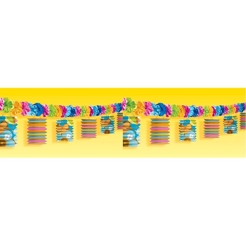 (PKT) Hawaiian Totally Tiki Lantern Garland with Flowers 3.65m (Pack of 2)