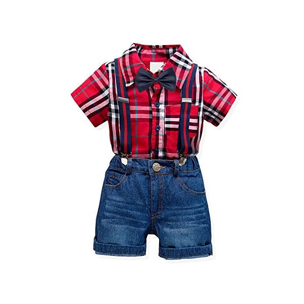Toddler Boy Summer Clothes Boys Outfits Bow Ties Shirts and Suspenders Shorts Clothing Sets 4T Red