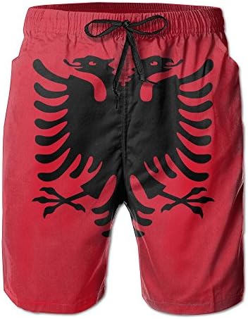 Albanian Flag Men's/Boys Printing Summer Casual Beach Shorts Surfing Pants Quick Dry Trunks Swimwear Elastic Waist Pockets