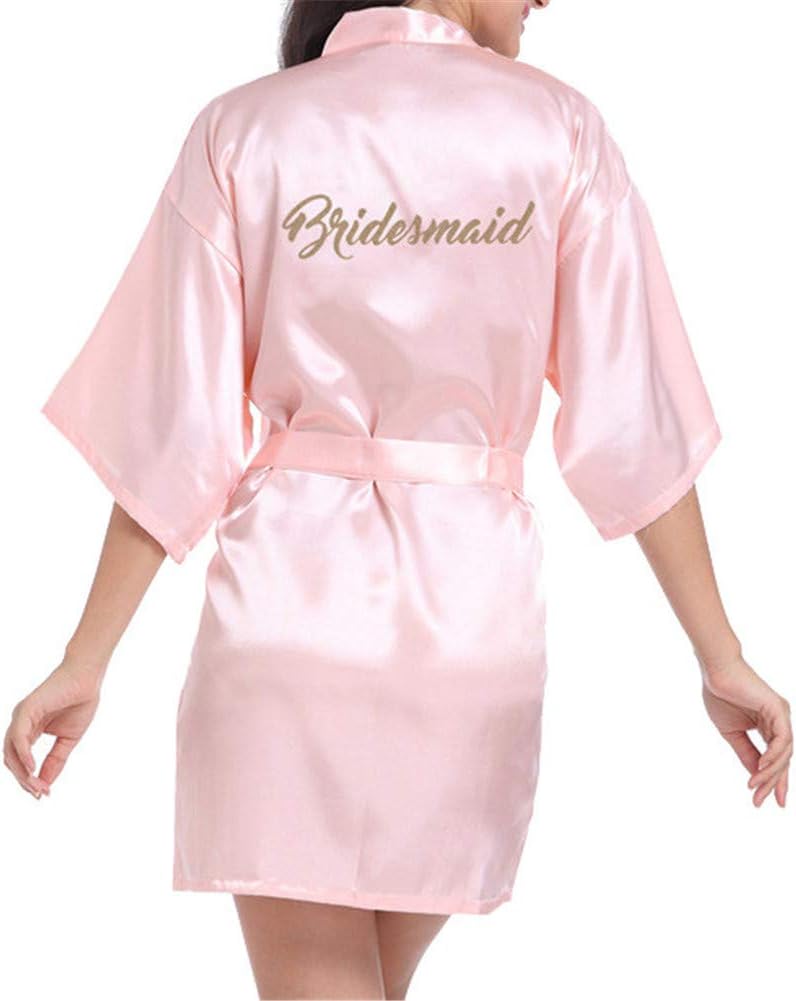 GODGETS Women Kimono Robes Satin Dressing Gown Short Bridal/Bridesmaid Robe Nightwear Oblique V-Neck