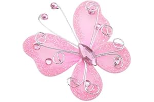 24pcs Christmas Tree Butterfly Ornaments Mesh Wire Glitter Wedding Party Clothing Decoration DIY Applique Fairy Supplies()