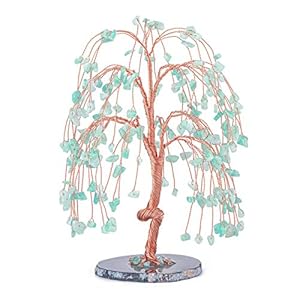 CrystalTears Natural Amazonite Healing Crystal Money Tree Tumbled Crystal Gemstone Tree with Agate Slice Geode Base for Wealth Good Luck Home Decor 5.5″-6.3″