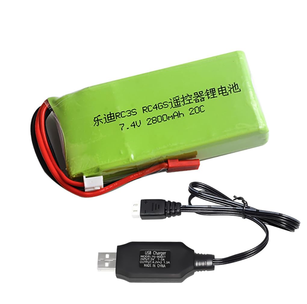 Yangers 7.4V 2800mAh 2S Lipo Battery RC Rechargeable Batteries Pack JST Plug Connector with USB Charger Set Suitable for Radiolink RC3S RC4GS RC6GS Transmitter