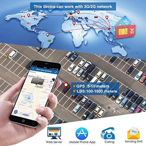 GPS Car Tracker-3G Real Time Accurate Locator Device Tracking for Car Motorcycle Truck Vehicle Van Free Fee Strong Magnet Monitoring Waterproof Worldwide Anti-Lost Geo-Fence Remove Alarm TK905
