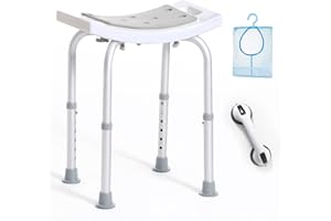 SOUHEILO HSA/FSA Eligible Shower Chair With Free Grab Bar - Tool-Free Adjustable Seat for Inside Bathtub, Waterproof Stool for Elderly