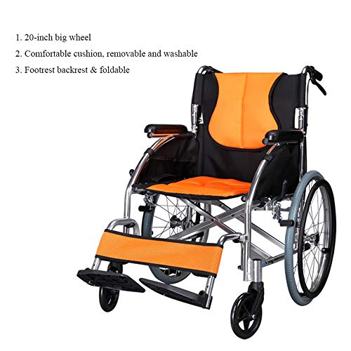Portable Light Weight Wheelchair Foldable Transport Chair Airplane Comfortable Detachable for Elderly Disabled Adult People, Double Storage Bag (20 inch Tire) - Thumbnail 6