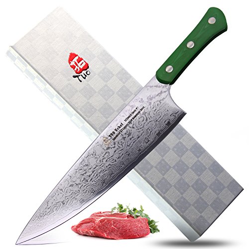 Tuo cutlery damascus chef’s knife 9" green handl…
