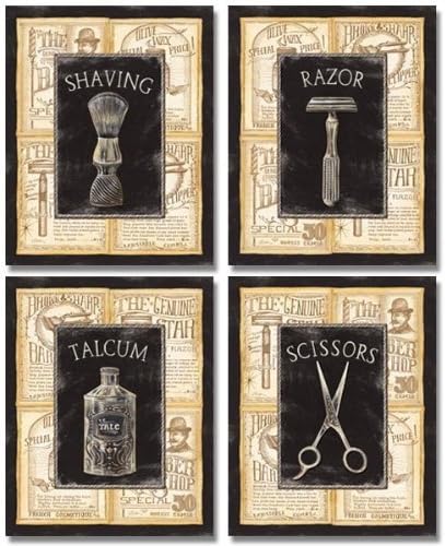 Amazon Com 4 Vintage Barber Shop Art Prints Shave Scissors 8 X 10 Bathroom Art Prints Posters Prints