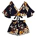 Clearance Deals ！ V Collar Top，Beautyvan Casual Two Piece Set Women Botanical Print Summer V Collar Top Shorts Beachwear (L, Black)
