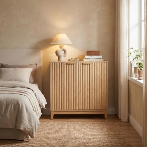 Cakhdry Credenza Bufetera con 2 Puertas, Alacena Pequeña para Cocina y Comedor, 80x40x82cm, Diseño Minimalista con Acabado de Madera Natural