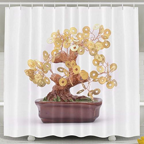 XsWu Bonsai Tree With Coins Isolated On White Shower Curtain Bath Curtain With Hooks 60x72"