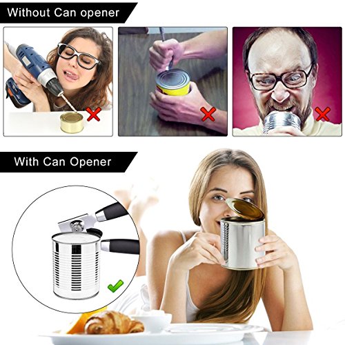 Can Opener Heavy Duty Tin Opener Professional Stainless Steel NO-Rust Manual Opener Ergonomically Designed Handle and Easy to Turn Knob -Dishwasher Safe（Black） - Thumbnail 2