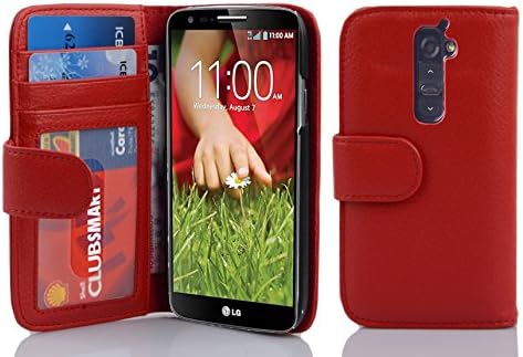 Cadorabo Book Case works with LG G2 in INFERNO RED - with Magnetic Closure and 3 Card Slots - Wallet Etui Cover Pouch PU Leather Flip