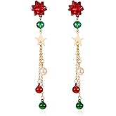 Christmas Earrings for Women Holiday Jingle Bell Bow Tree Snowflake Stars love Tassel Drop Dangle Studs Hypoallergenic Xmas Party Jewelry Gifts