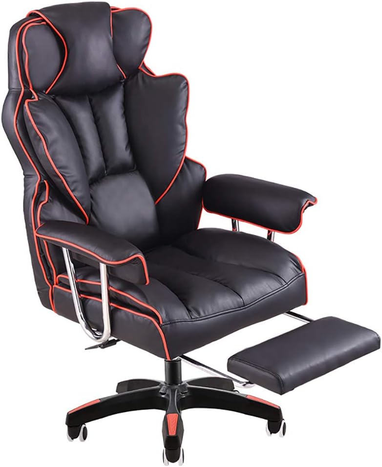 WOLF ES Thick Padded Extendable Racing Gaming Chair with Footrest And Lumbar Cushion, Heavy Duty Ergonomic Reclining Working Chair, High-Back Faux Leather Office Gaming Chair,A