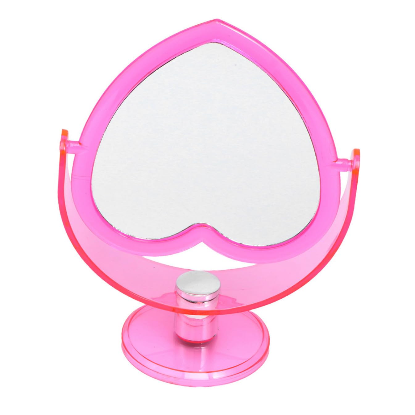 minkissy Acrylic Makeup Heart Mirror Double Sided Cosmetic Mirror Rotating Mirror with Stand for Dressing Table Pink