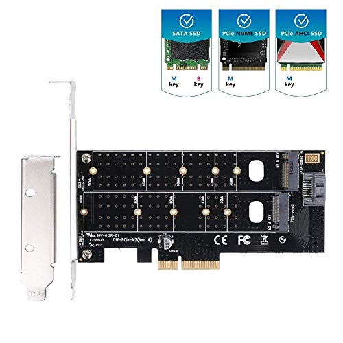 Dual M.2 PCIe Adapter, M2 SSD NVME (m-Key) or SATA (b-Key) 22110 2280 2260 2242 2230 to PCI-e 3.0 x4 Host Controller Expansion Card for Desktop PCI Express Slots