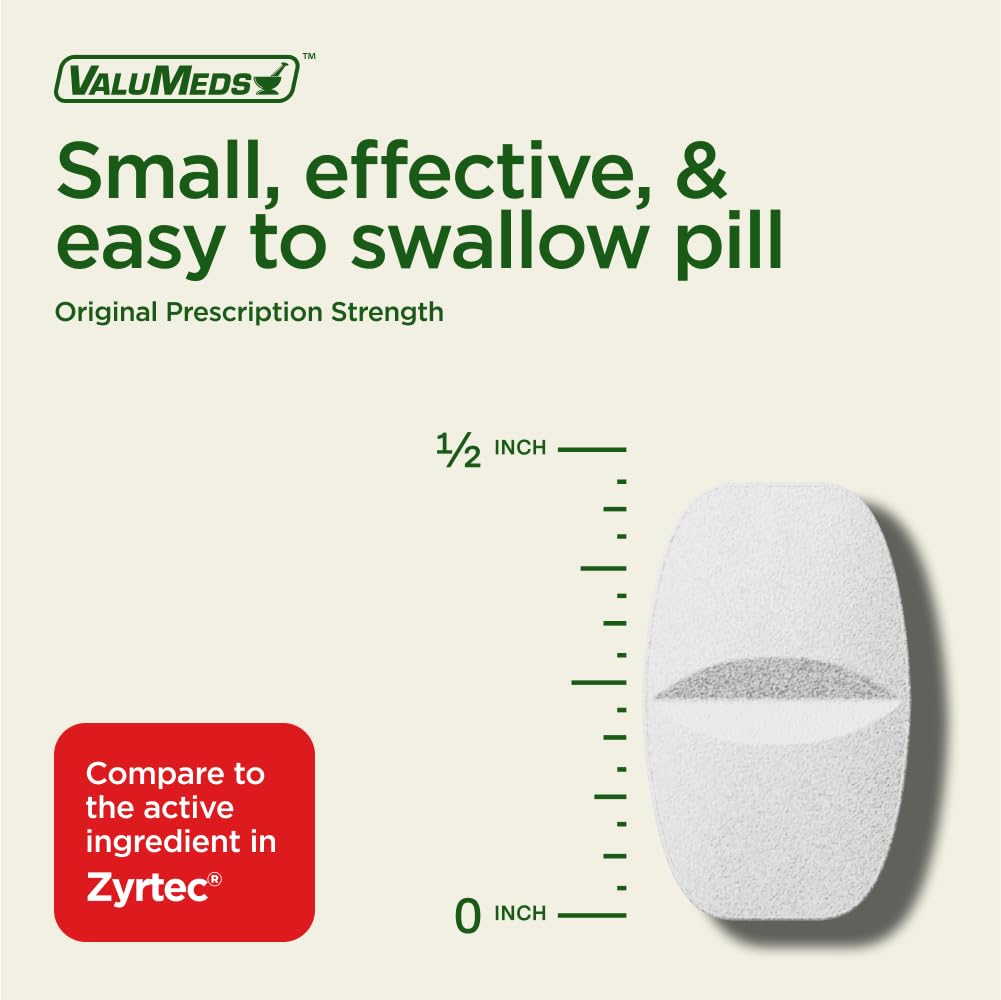 ValuMeds 24-Hour Allergy Medicine Antihistamine for Pollen, Hay Fever, Dry, Itchy Eyes, Allergies | Cetirizine HCl 10mg Caplets, Compare to Leading Brand (300 Count)