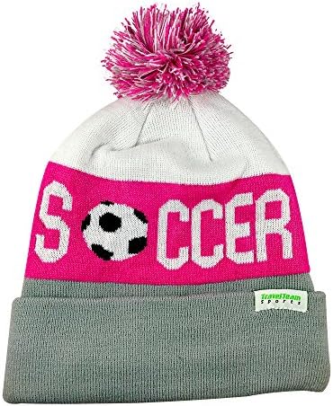 TravelTeamSports Pom Pom Beanies - Knitted Fleece Lined Beanie Hats w/Soccer Logo