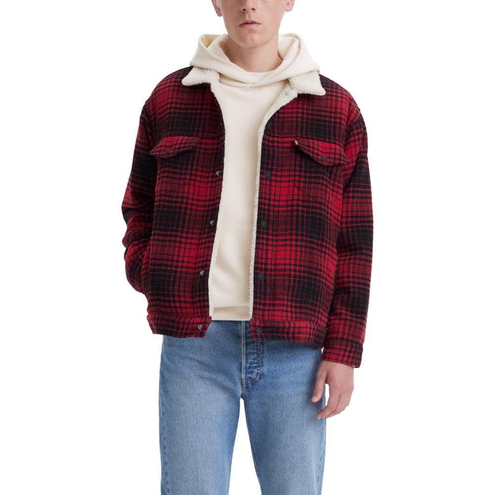 Levi's Men's Relaxed Fit Trucker, (New) Harvey Plaid Rhythmic Red, 2X-Large Image