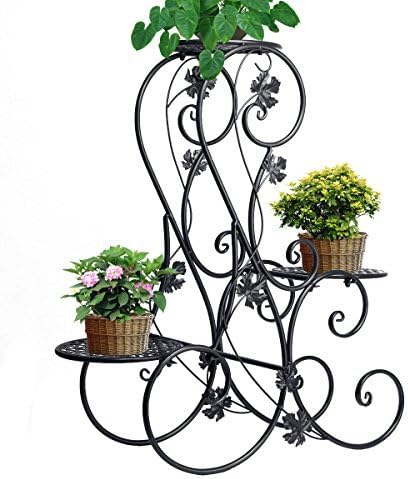 ZHCH 3-tier Elegant Classical Design Plant Stand with 3 Holders Potted Plant Rack (Black)