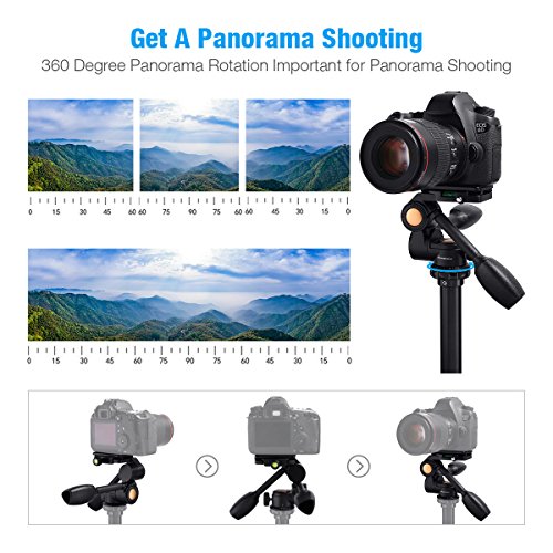 3-Way Tripod Head, Powerextra Three-Dimensional Aluminum Alloy Fluid Head with Quick Release Plate, 360 Degrees Free Rotation for Tripod, Monopod, Camera Slider and All DSLR Cameras
