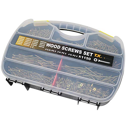 T.K.Excellent Wood Screw Phillips Flat Head Drywall Chipboard Screw Assortment Kit,1150 Pcs