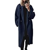 chouyatou Women's Winter Double Breasted Wool Coat Long Sleeve Notch Lapel Long Trench Coat