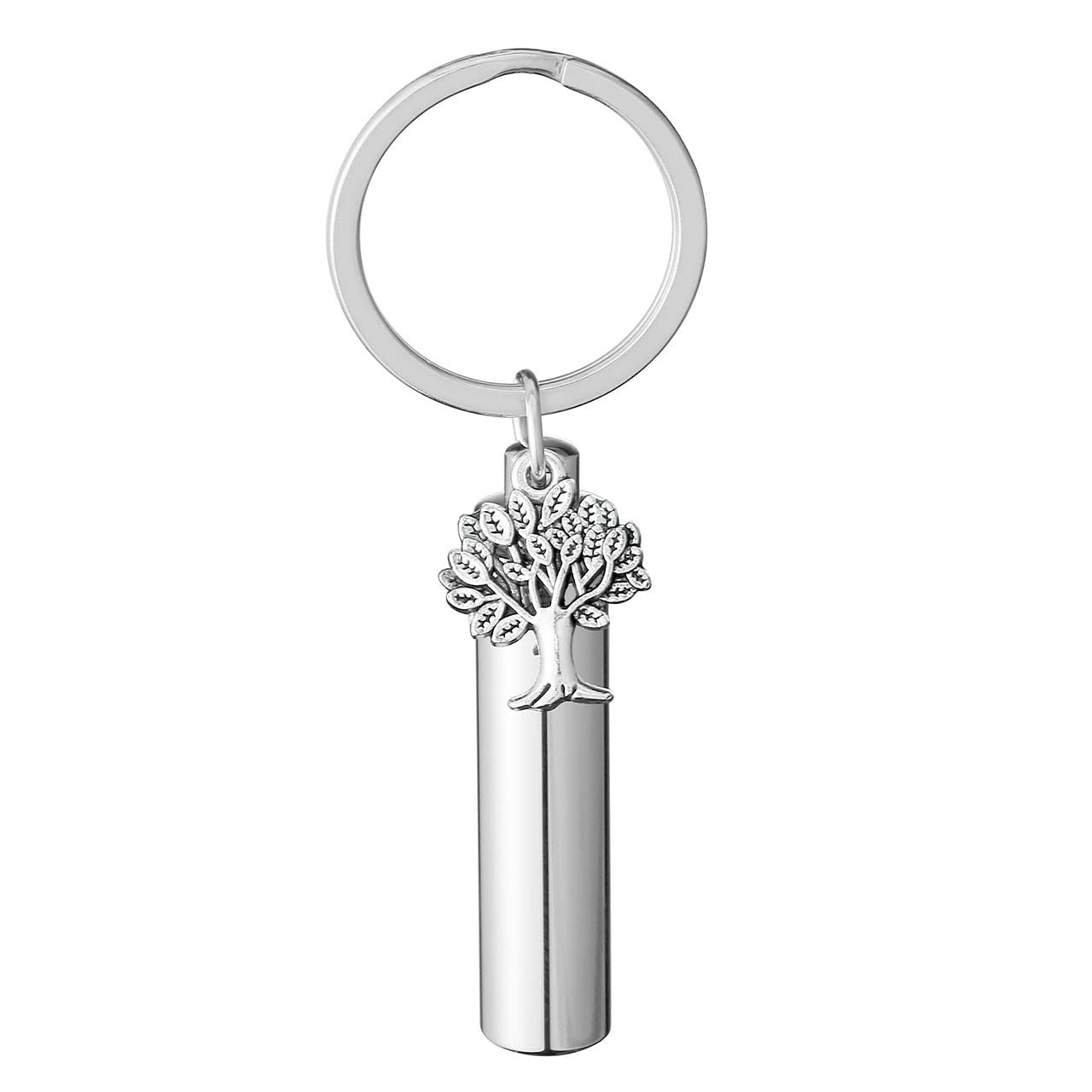 PiercingJak Cremation Jewelry Urn Keychain for Ashes Stainless Steel Tree Life Keepsake Urn Key Chain Cylinder Memorial Cremation Keyring Jewelry for Human Pet Ashes