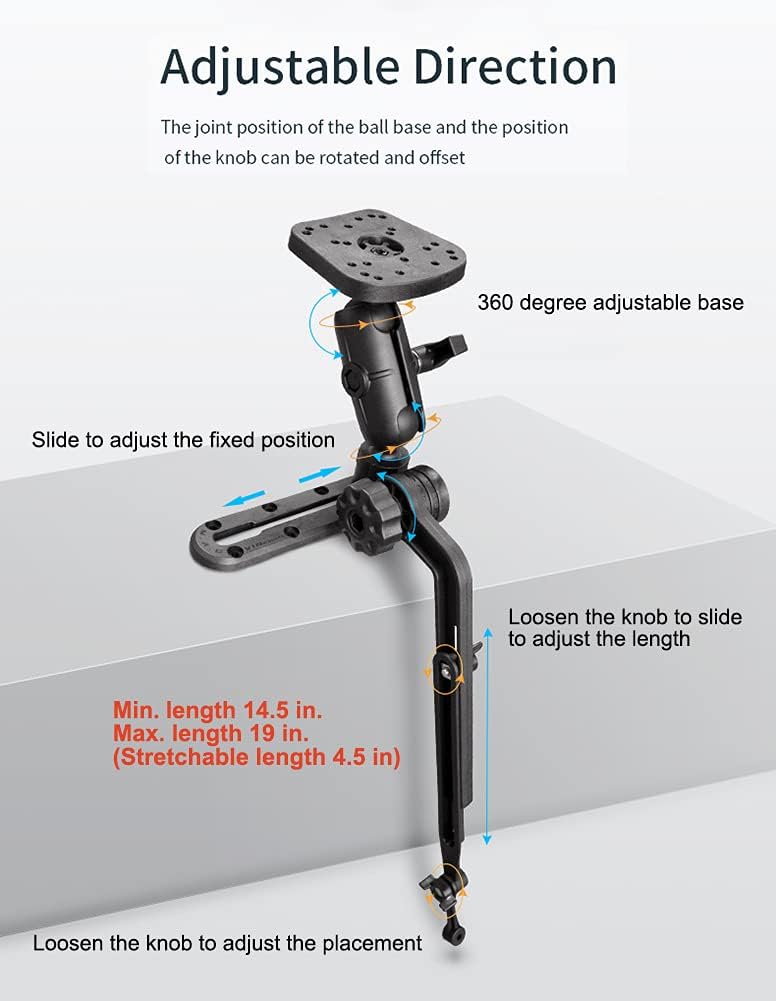 Kayak/SUP Transducer Mounting Arm with Marine Electronics Fish Finder Base Adapter Ball Mount, Compatible with Scotty, Lowrance, Garmin Fish Finder