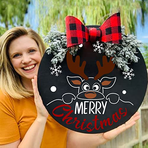 9Pcs Christmas Stencils Reusable, 12X12 Inch Round Large Christmas Stencils for Painting on Wood Sign Front Door Hanger Xmas Home Decor