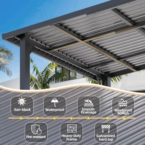 AECOJOY 8x8 Hardtop Gazebo, Heavy Duty Galvanized Steel Wall-Mounted Pergola for Patio and Decks image 12