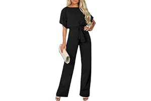Addkaka Womens Long Lantern Sleeve Jumpsuit Belted Wide Leg Long Pant Romper