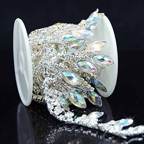 Yontree AB Silver Crystal Rhinestone Trim Gleaming Ribbon Applique Bridal Beaded Applique ,1 Yard